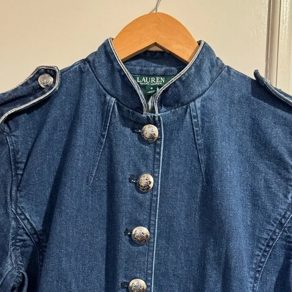 LAUREN RALPH LAUREN Sz8 MILITARY-INSPIRED OFFICER STRETCH DENIM JACKET - Picture 9 of 13